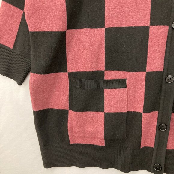 Torrid size 4X Pink Black Checkered Luxe Cozy Jacquard Boyfriend Cardigan Tunic - Picture 6 of 11